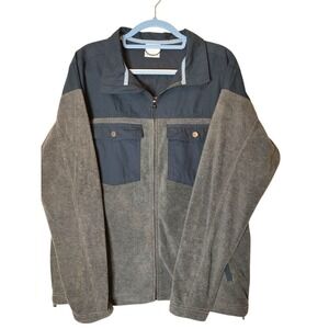 Columbia Jacket Mens Large Blue‎ Gray Fleece Canvas Blend Full Zip Snap Pockets